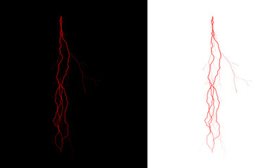 Red lightning bolt abstract graphic with black white split background