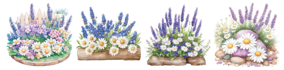 Fototapeta premium Blossoming Botanical Collection: A delightful watercolor illustration showcases an array of vibrant flowers, artfully arranged to create a sense of natural elegance.
