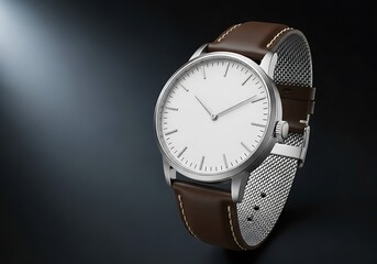 Luxury watch with leather and metal strap