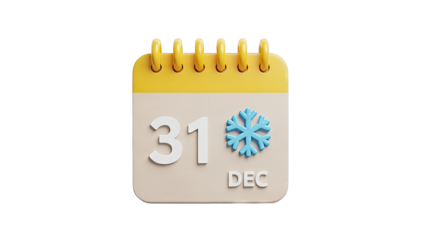 3D Calendar Icon Showing December 31st with Snowflake