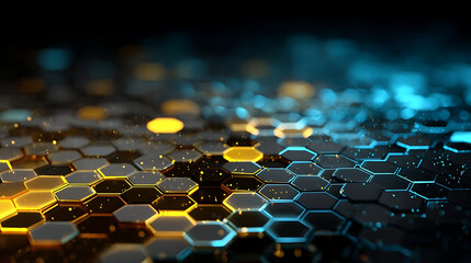 Illuminated Hexagonal Pattern with Yellow and Blue Glow