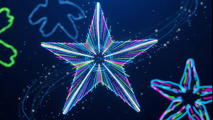 Vibrant neon starburst design with colorful lines and sparks