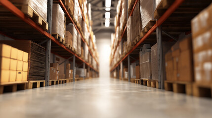 warehouse. Industrial warehouse interior with focused shelves, highlighting professional storage solutions. safety posters.