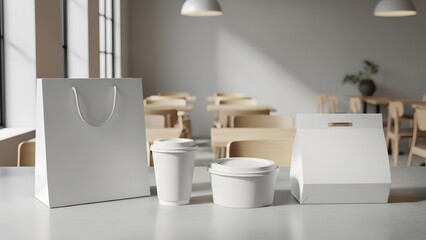 Food Packaging Mockup with Label and Cup for Restaurant Branding and Takeaway Presentation