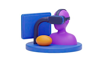3D Icon: Person with VR headset and monitor