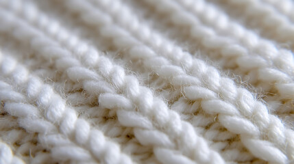 Macro View of White Knitted Wool Texture fabric textile