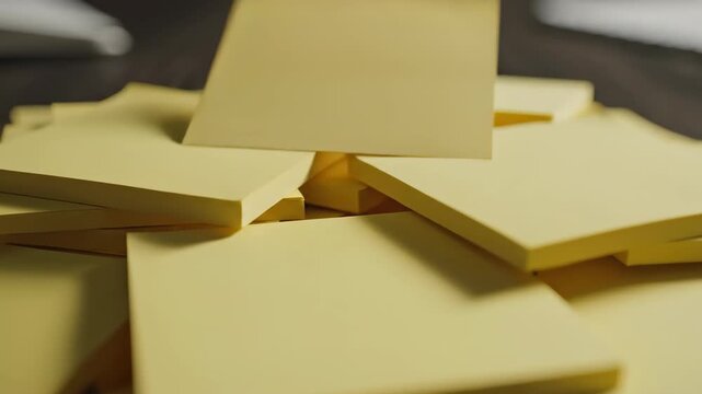 Stack of sticky notes, reminders and planning office concept