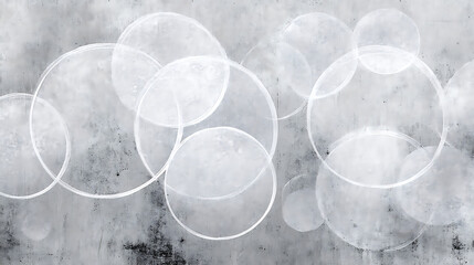 Many Transparent White Circles on a Textured Gray Background