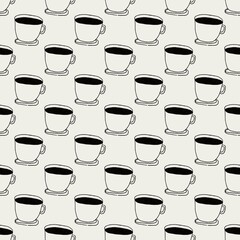 Hand Drawn Coffee Cup and Saucer Seamless Pattern