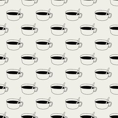 Hand Drawn Coffee Cup with Spoon Seamless Pattern