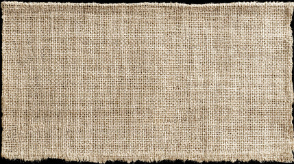 Rectangular Burlap Fabric Piece with Frayed Edges on Black