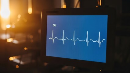A monitor displays a heart rhythm graph with light flares