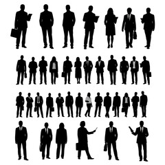 A group of business professionals standing together in formal attire