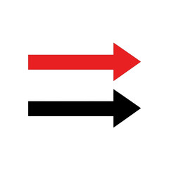 A graphic design of two arrows pointing in the same direction on a white background