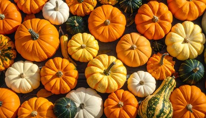 Abundant Harvest - A Colorful Assortment of Pumpkins and Gourds.
