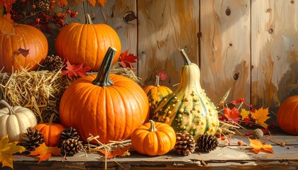 Autumn Harvest - A Bountiful Display of Pumpkins and Gourds.