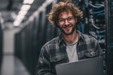 Young Engineer Coding in Data Center Hub