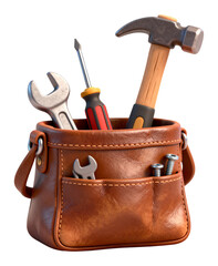 Bag of tools 3D illustration, isolated on transparent background, png