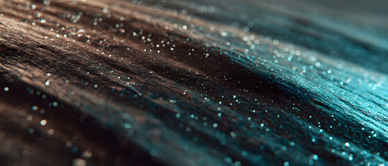 Abstract texture background, glitter light, blue gold surface, macro detail, shimmer wave, fantasy panorama mood with dreamy glow and soft focus bokeh highlights