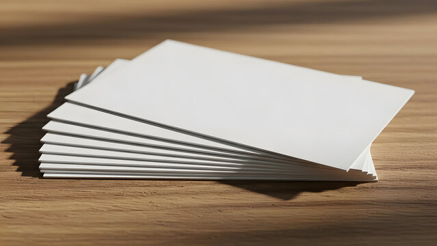 Stack of Blank White Business Cards on Wooden Table - Powered by Adobe