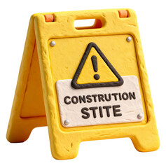 Construction site signboard 3D illustration, isolated on transparent background, png