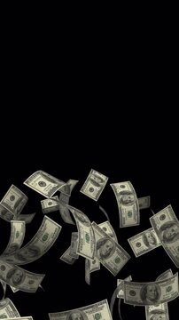 Money explosion falling cash dollar bills currency finance wealth alpha channel 4k video