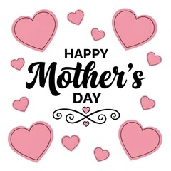 A cheerful happy mother s day greeting card with pink hearts and elegant script