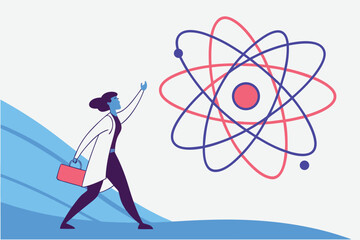 young woman with nucleus model