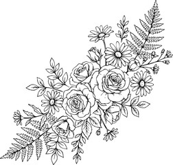 Fototapeta premium Beautiful black and white floral arrangement with roses and daisies.