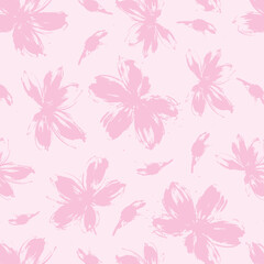 Brush flower vector seamless pattern. Hand drawn botanical ink illustration with floral motif. Camomile or daisy painted by brush. Hand drawn painting for your fabric, wrapping paper, wallpaper design