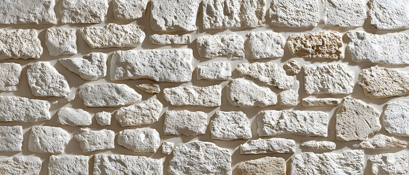 Stone wall limestone texture white brick rough surface natural pattern rock background rustic design masonry detail weathered facade exterior decor bright stone wall texture with white limestone - Powered by Adobe
