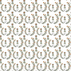 Floral Pattern With Orange Flowers And Green Leaves On White Background For Wallpaper And Fabric Design