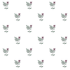 Pastel Pink Flower Botanical Pattern With Green Stems On White Background