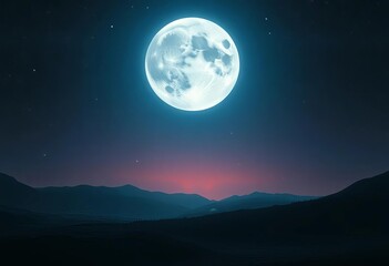 A colossal moon hangs in the star-dusted night sky, casting an ethereal glow over a silent landscape,  shining,  space