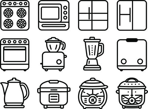 Collection of Kitchen Appliances Line Icons.