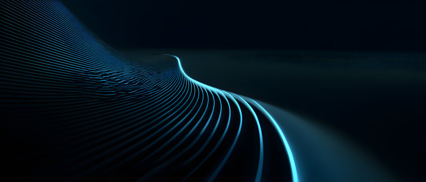 Abstract wave dark background blue light futuristic line minimal design digital art neon glow smooth curve modern texture dynamic pattern flowing abstract wave dark background with blue light - Powered by Adobe