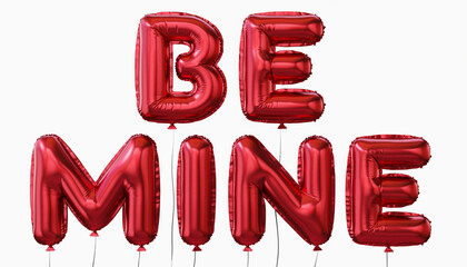 Fototapeta premium Red foil balloons spelling BE MINE for Valentines Day celebration.