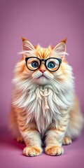 Fluffy Persian cat posing confidently in trendy eyewear, bright hues,  feline,  charming
