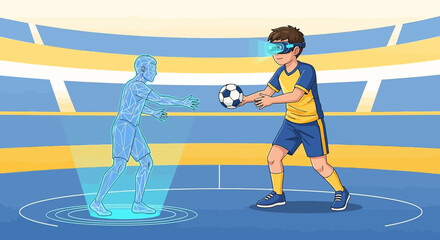 Fototapeta premium Virtual Reality Football Training: Enhancing Soccer Skills with Immersive Technology in Stadium