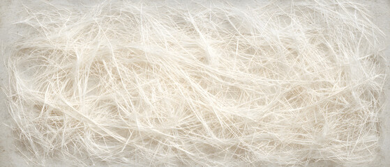 White fiber texture abstract minimal background soft thread pattern light hair strand delicate line weave organic tangle panorama messy surface detail natural material closeup subtle neutral art