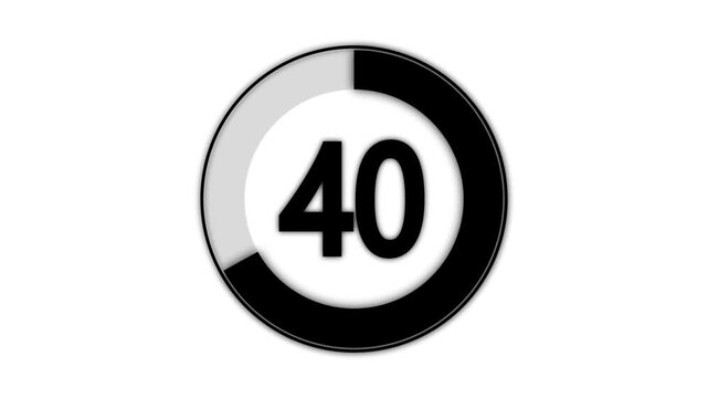 Countdown timer from 0 to 40 seconds real time. Modern flat design of countdown animation. Numerical counting from 0 to 40. Circular progress bar