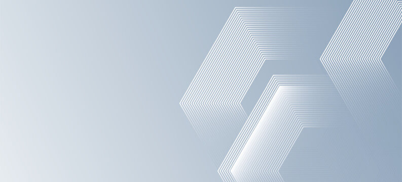 Modern abstract background featuring layered geometric arrow shapes made of thin white lines on a soft gray gradient backdrop. futuristic design suitable for technology, corporate branding.