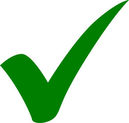 A vibrant green check mark illustration simple design on transparent background