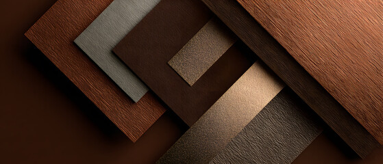 Copper texture background panorama, metal plate layer, brown surface pattern, abstract geometric design with warm metallic light and shadow depth