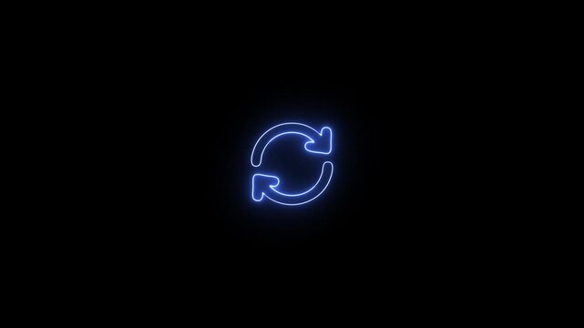 neon blue circular arrows icon on dark background