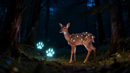 Deer with glowing spots in forest