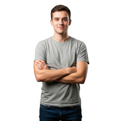 Fototapeta premium Confident young man with arms crossed against black background