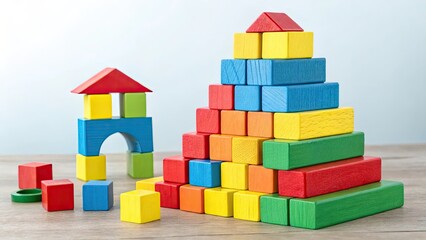 wooden toy blocks, Colorful blocks stacked