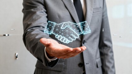 Businessman with holographic handshake