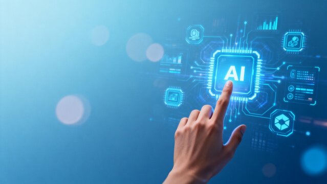 Hand interacting with AI technology interface - Powered by Adobe